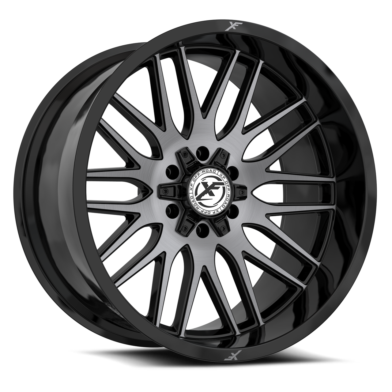 24" XF Off-Road XF-240 Gloss Black & Brushed DDT 24x14 Wheel 8x6.5 8x170 -76mm