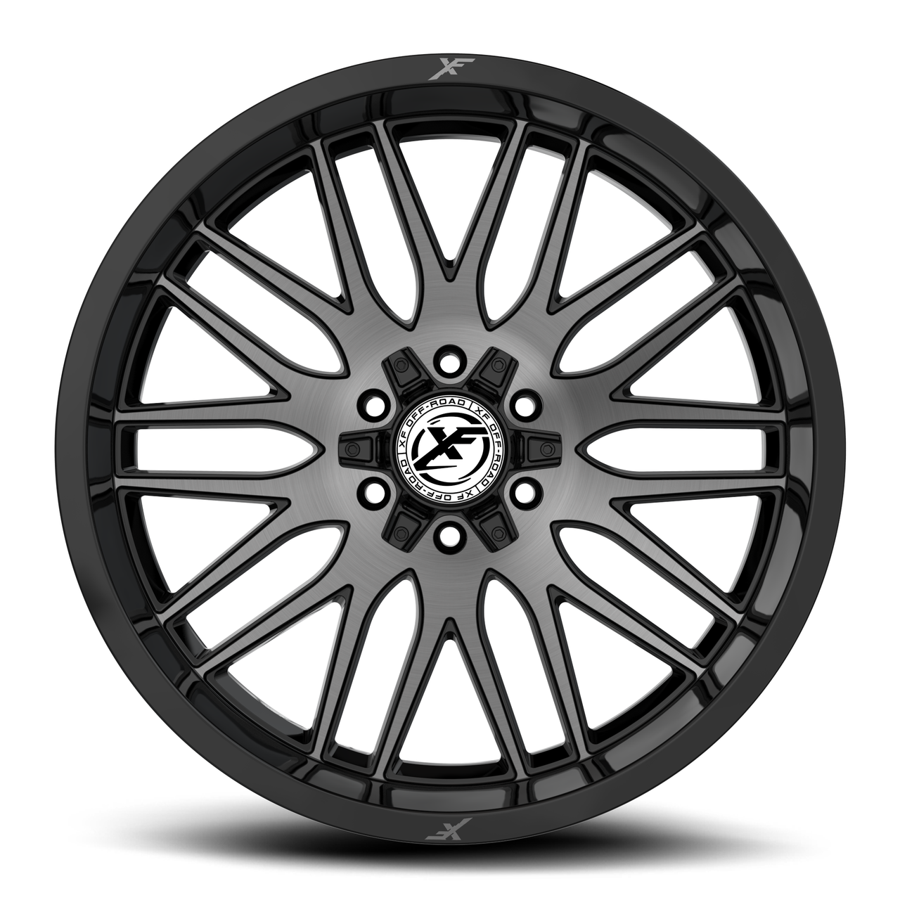 24" XF Off-Road XF-240 Gloss Black & Brushed DDT 24x14 Wheel 8x6.5 8x170 -76mm