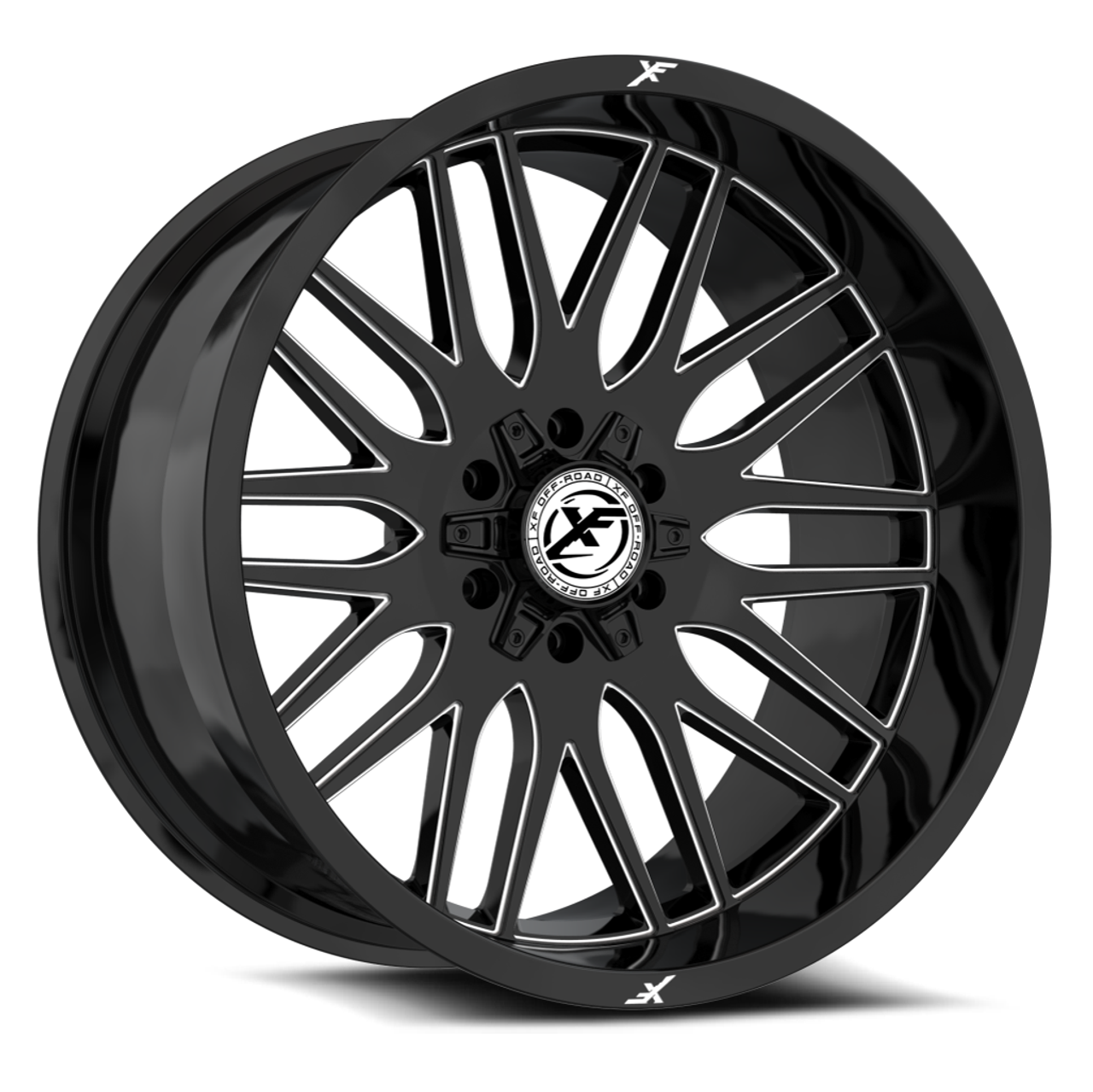24" XF Off-Road XF-240 Gloss Black & Milled 24x12 Wheel 8x6.5 8x170 -44mm Rim