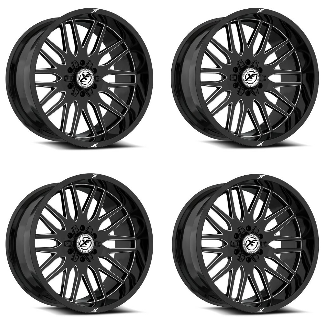 Set 4 24" XF Off-Road XF-240 Gloss Black & Milled 24x12 Wheels 8x6.5 8x170 -44mm