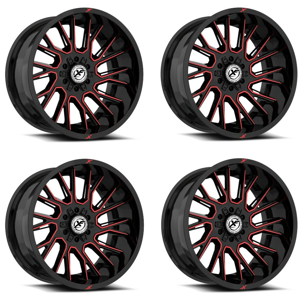 Set 4 20" XF Off-Road XF-230 Gloss Black Red Machined 20x9 6x135 6x5.5 0mm Rims