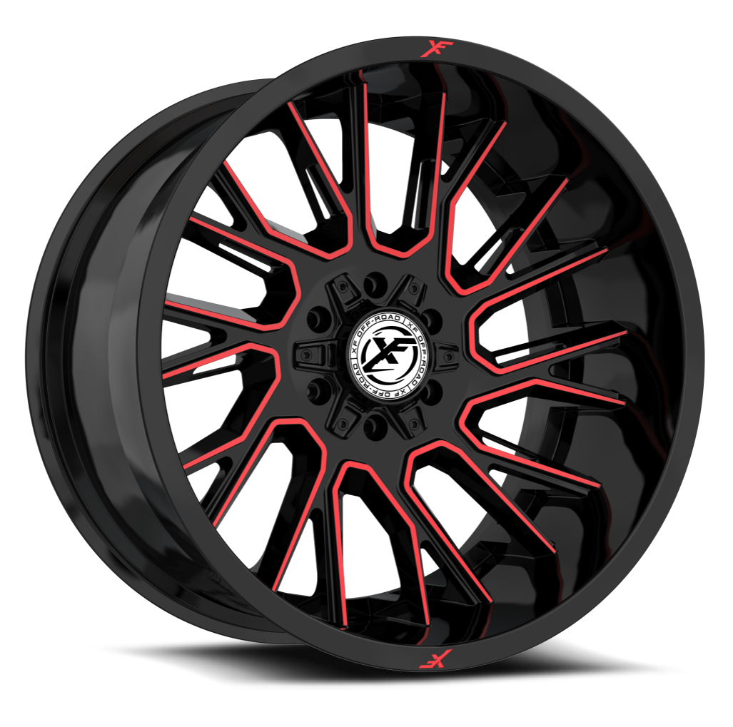 Set 4 17" XF Off-Road XF-230 Gloss Black Red Machined 17x9 Wheels 5x5 5x5.5 12mm