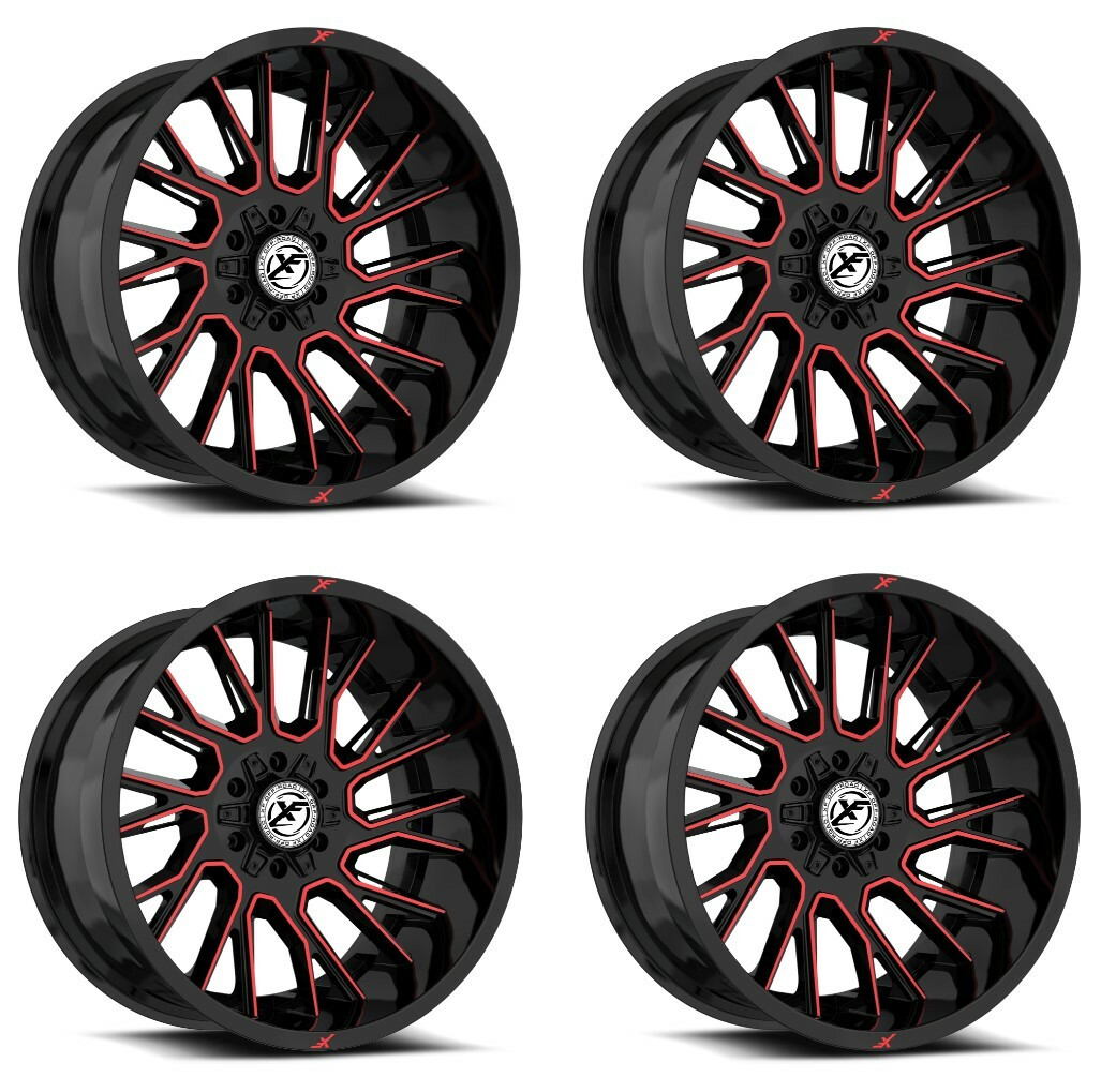 Set 4 17" XF Off-Road XF-230 Gloss Black & Red Machined 17x9 Wheels 5x5 5x5.5 0mm Rims
