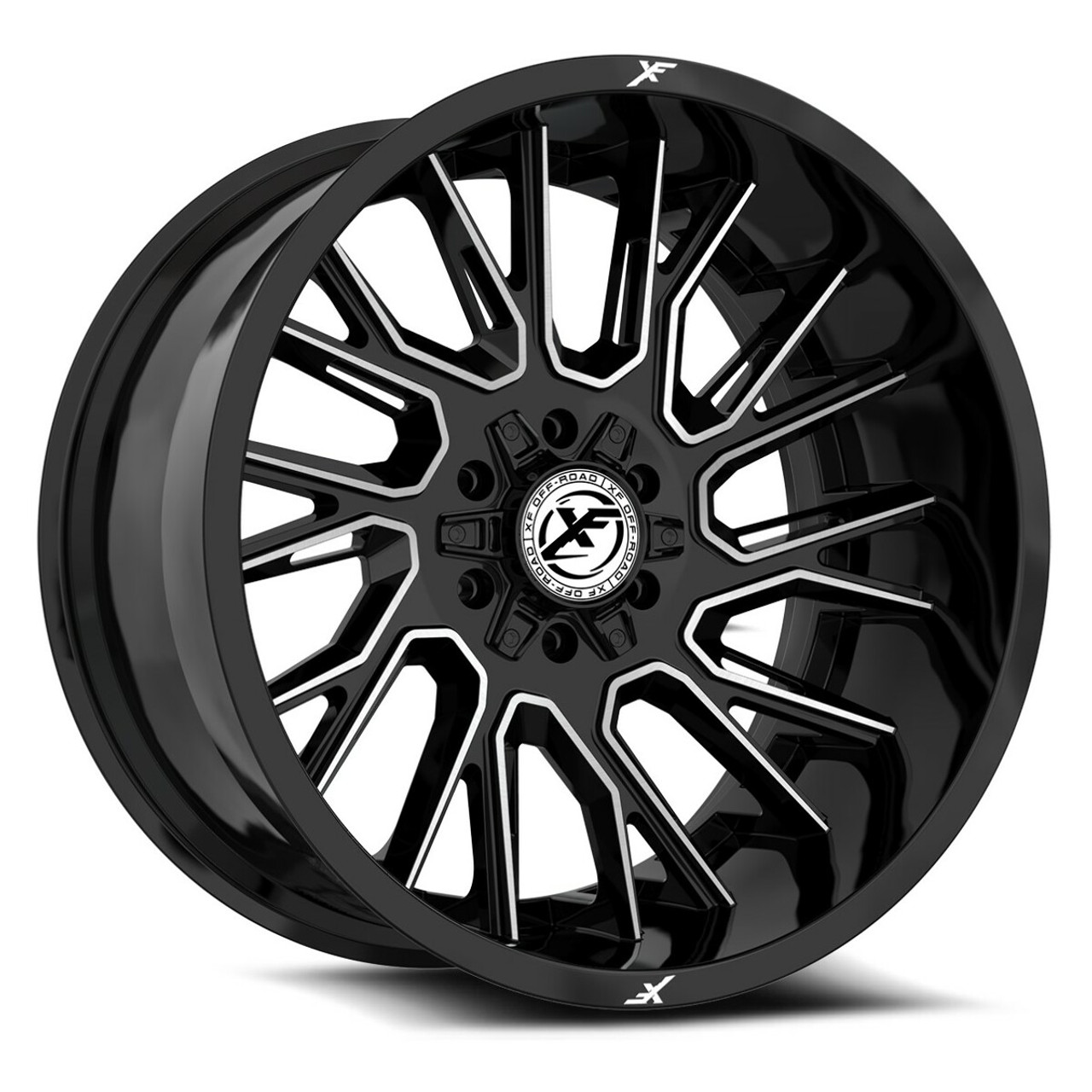 22" XF Off-Road XF-230 Gloss Black & Machined 22x12 Wheel 8x6.5 8x170 -44mm Rim