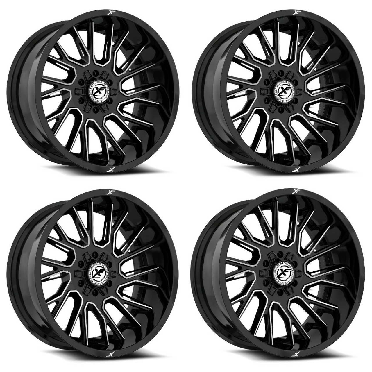 Set 4 20" XF Off-Road XF-230 Gloss Black Machined 20x9 Wheels 8x6.5 8x180 12mm