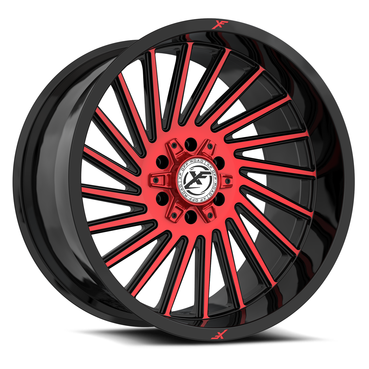 22" XF Off-Road XF-239 Gloss Black Red Machined 22x12 Wheel 8x6.5 8x170 -44mm