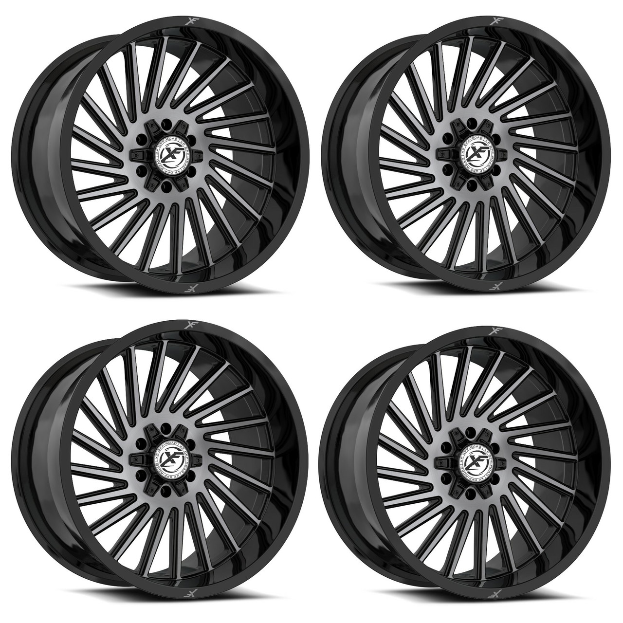 Set 4 20" XF Off-Road XF-239 Black & Brushed DDT 20x9 Wheels 5x5 5x5.5 0mm Rims