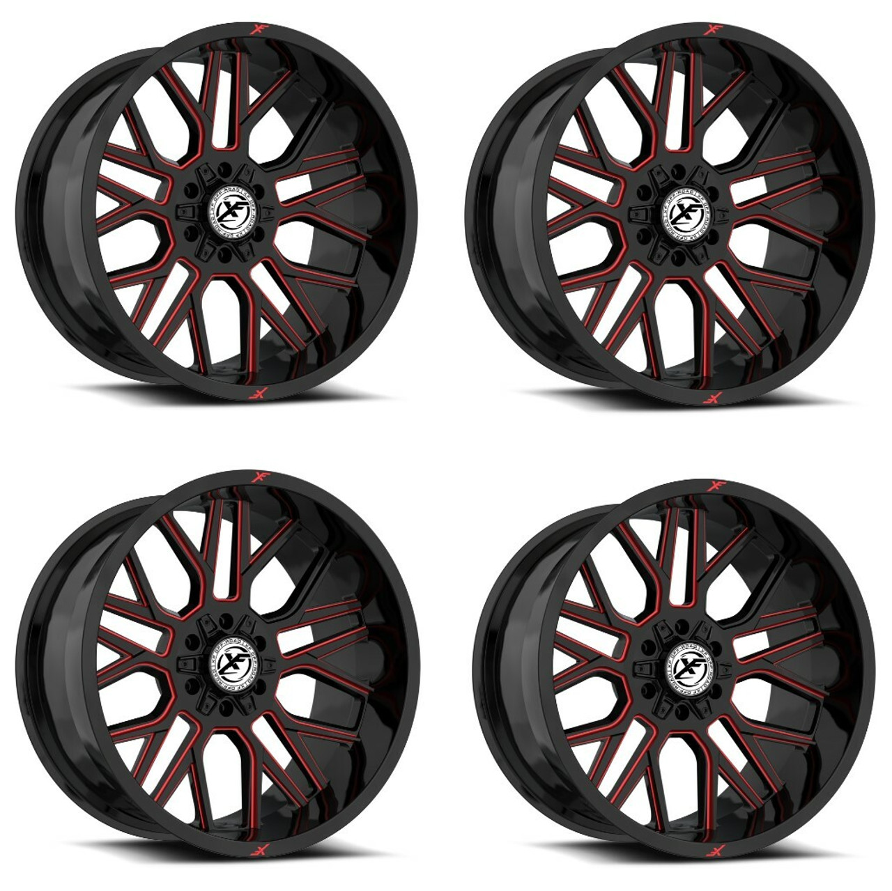 Set 4 20" XF Off-Road XF-235 Gloss Black Red Milled 20x10 Wheels 5x5 5x5.5 -24mm
