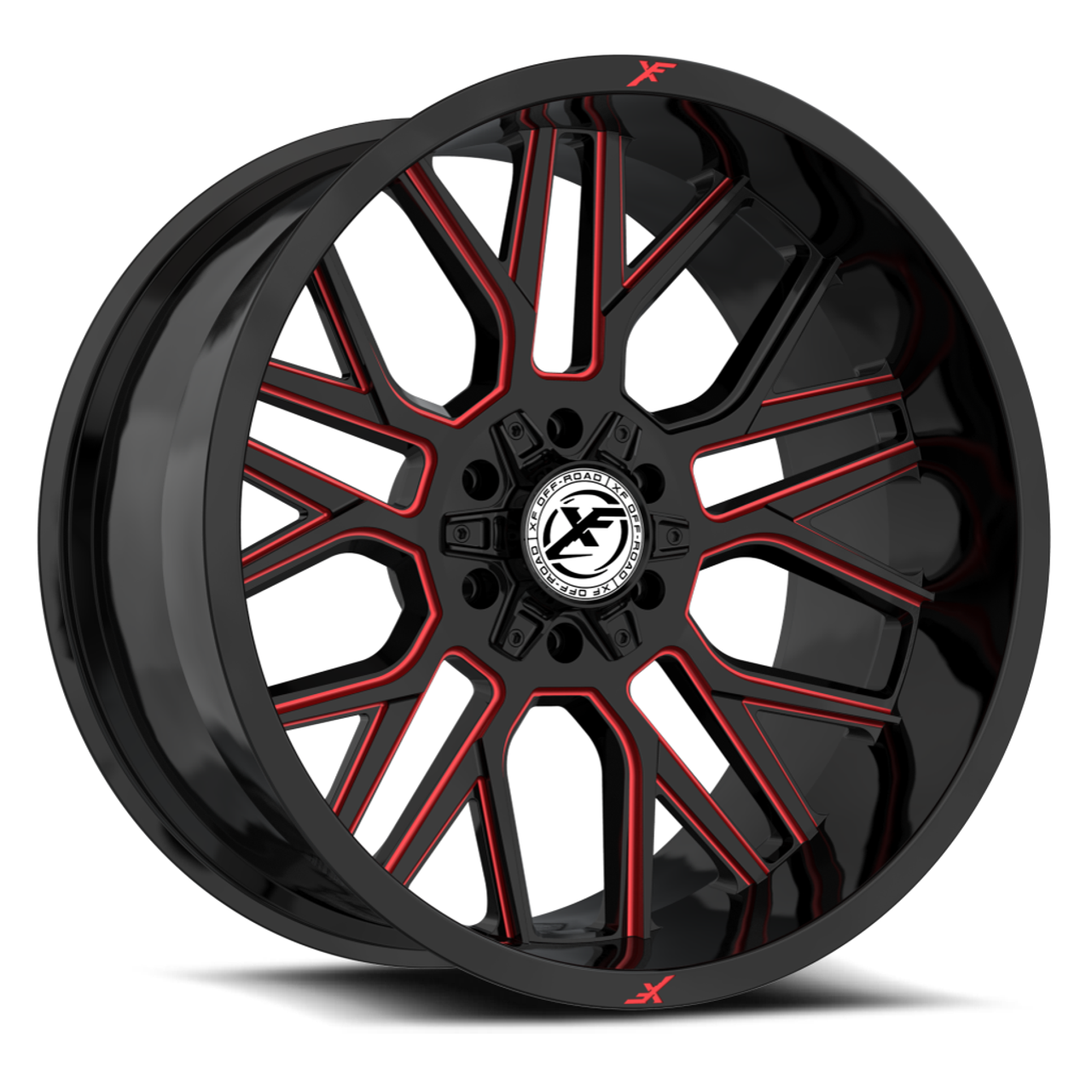 Set 4 20" XF Off-Road XF-235 Gloss Black Red Milled 20x10 Wheels 5x5 5x5.5 -24mm