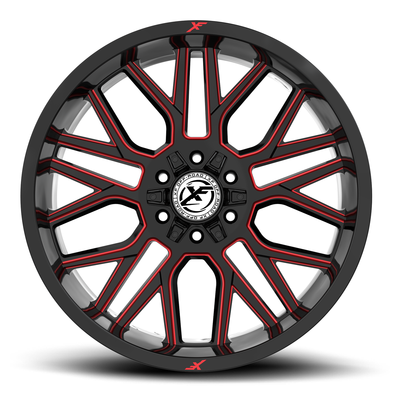 Set 4 20" XF Off-Road XF-235 Gloss Black Red Milled 20x10 Wheels 5x5 5x5.5 -24mm