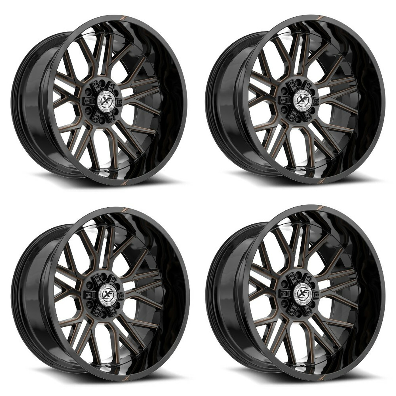 Set 4 20" XF Off-Road XF-235 Gloss Black Bronze Milled 20x9 Wheels 5x5 5x5.5 0mm