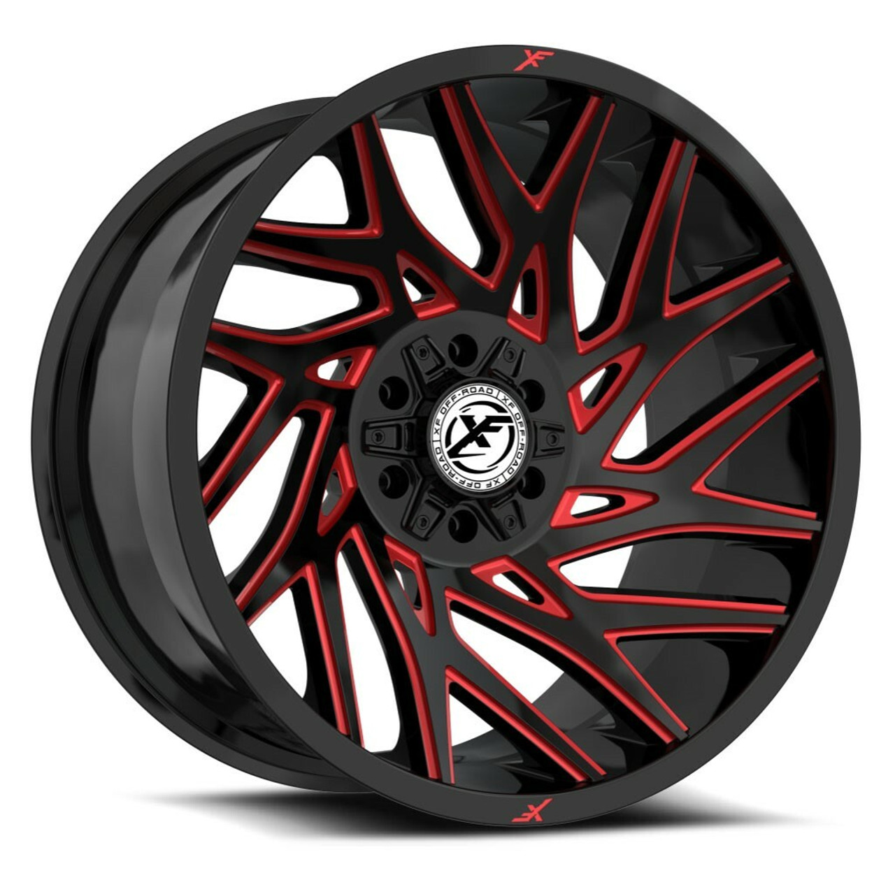 22" XF Off-Road XF-229 Gloss Black Red Milled 22x12 Wheel 6x135 6x5.5 -44mm Rim