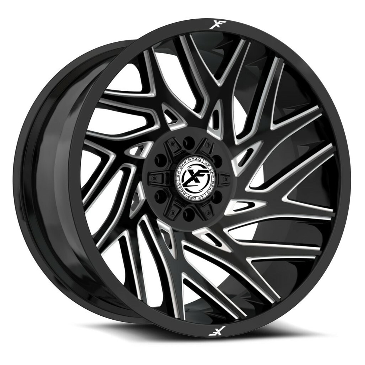 22" XF Off-Road XF-229 Gloss Black & Milled 22x12 Wheel 6x135 6x5.5 -44mm Rim