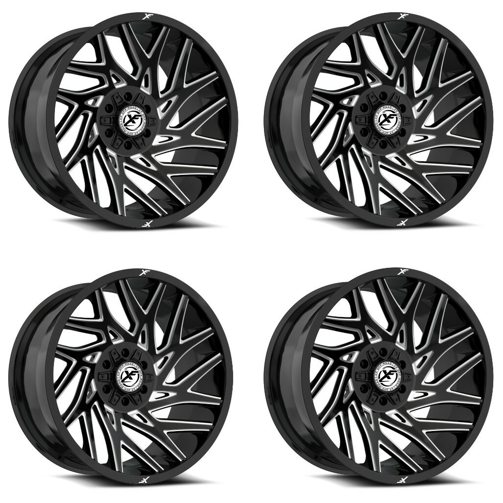 Set 4 20" XF Off-Road XF-229 Gloss Black & Milled 20x9 Wheels 5x5 5x5.5 0mm Rims