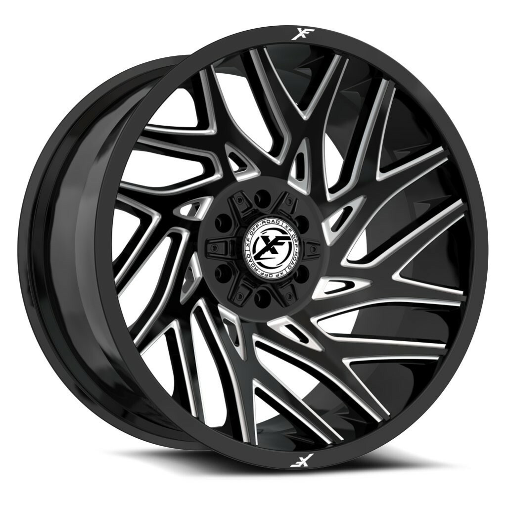 20" XF Off-Road XF-229 Gloss Black & Milled 20x10 Wheel 6x135 6x5.5 -12mm Rim