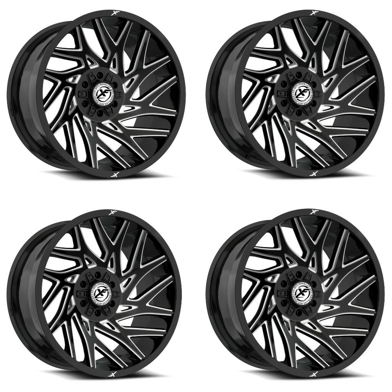 Set 4 20" XF Off-Road XF-229 Gloss Black & Milled 20x10 Wheels 5x5 5x5.5 -12mm