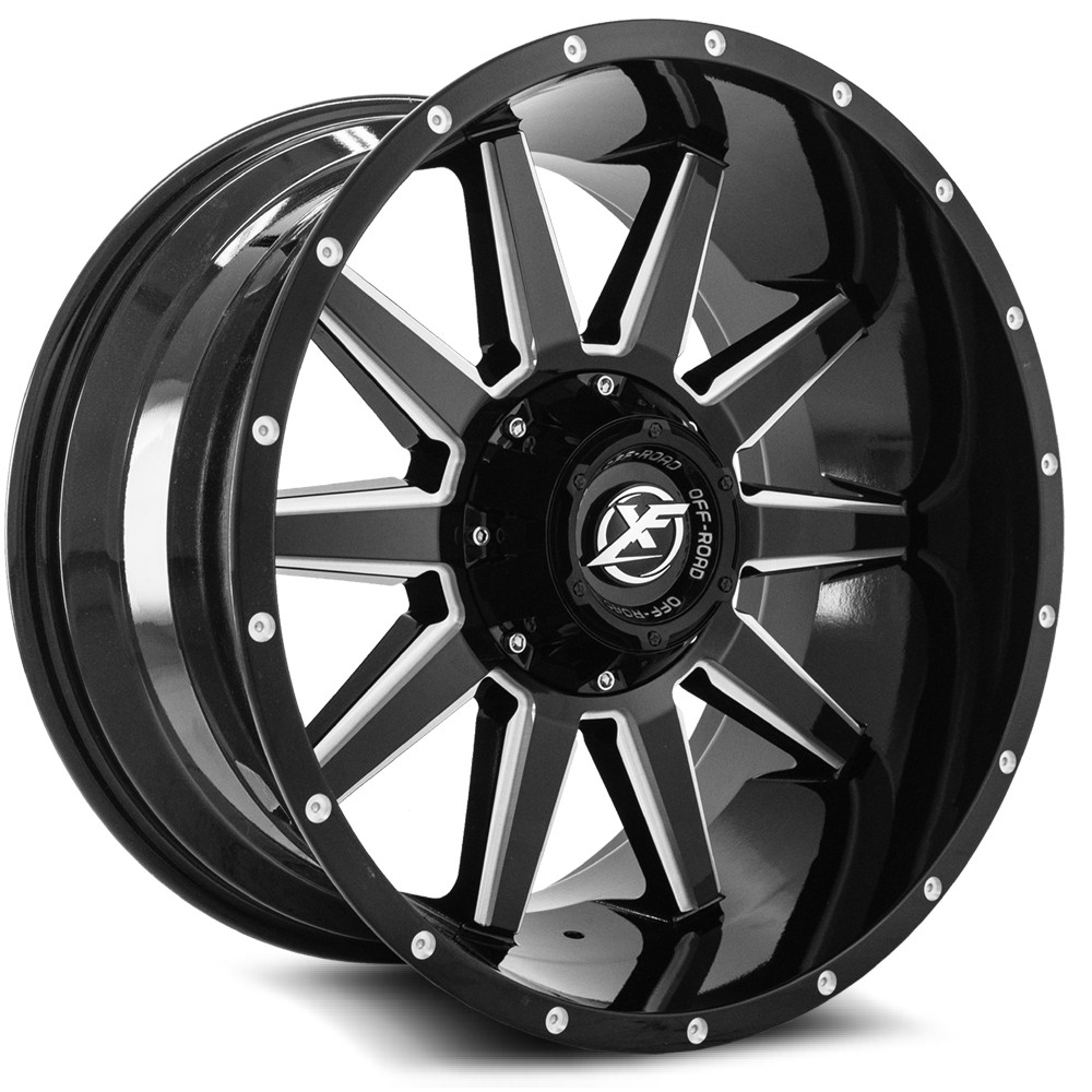 Set 4 20" XF Off-Road XF-219 Gloss Black & Milled 20x10 Wheels 5x5 5x5.5 -12mm