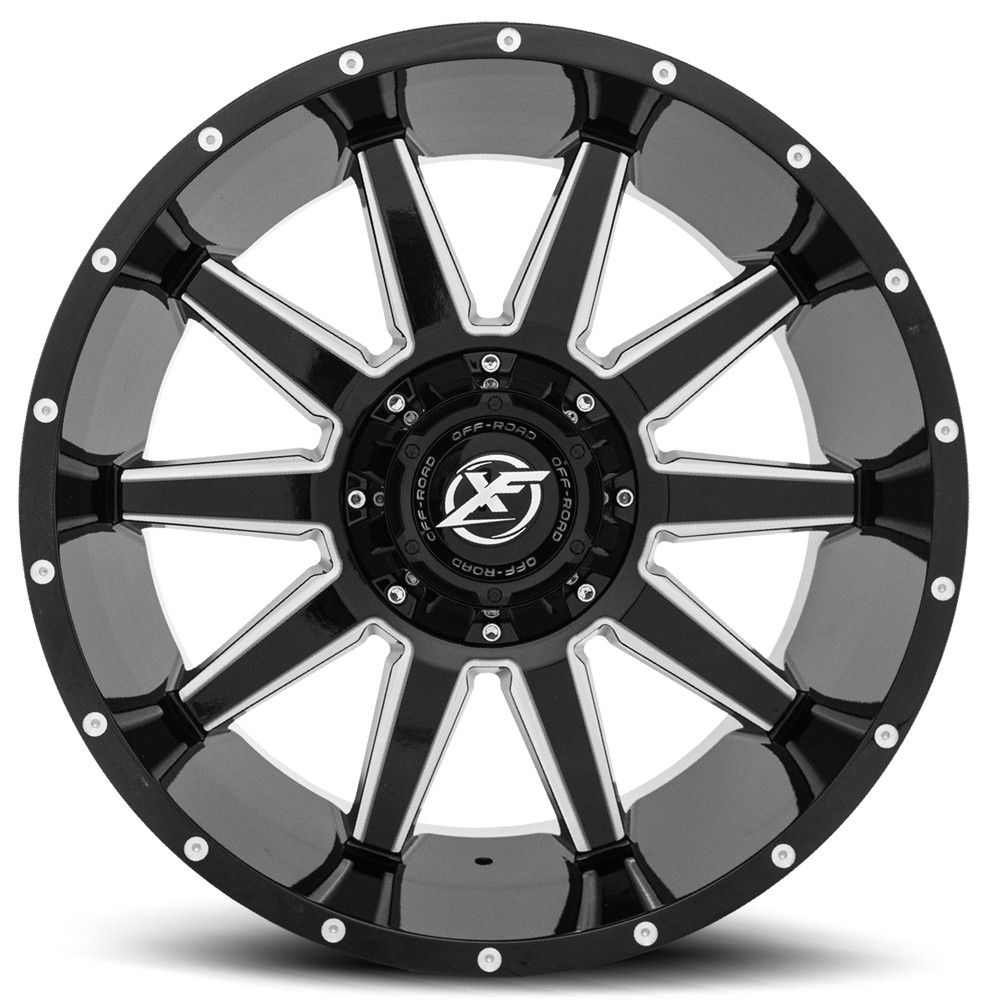 Set 4 20" XF Off-Road XF-219 Gloss Black & Milled 20x10 Wheels 5x5 5x5.5 -12mm