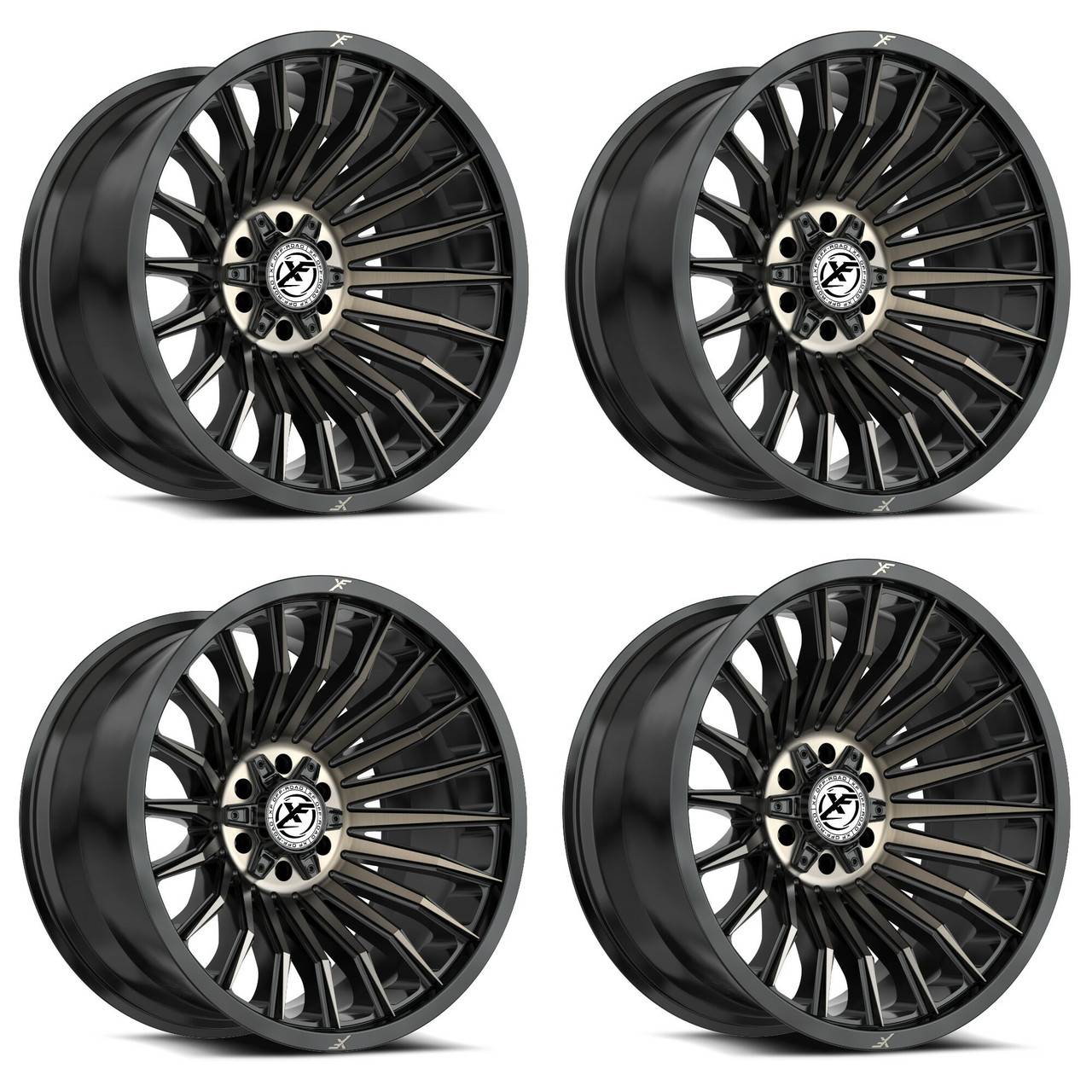 Set 4 17" XF Off-Road XF-231 Black Bronze Machined DDT 17x9 5x5 5x5.5 0mm Rims