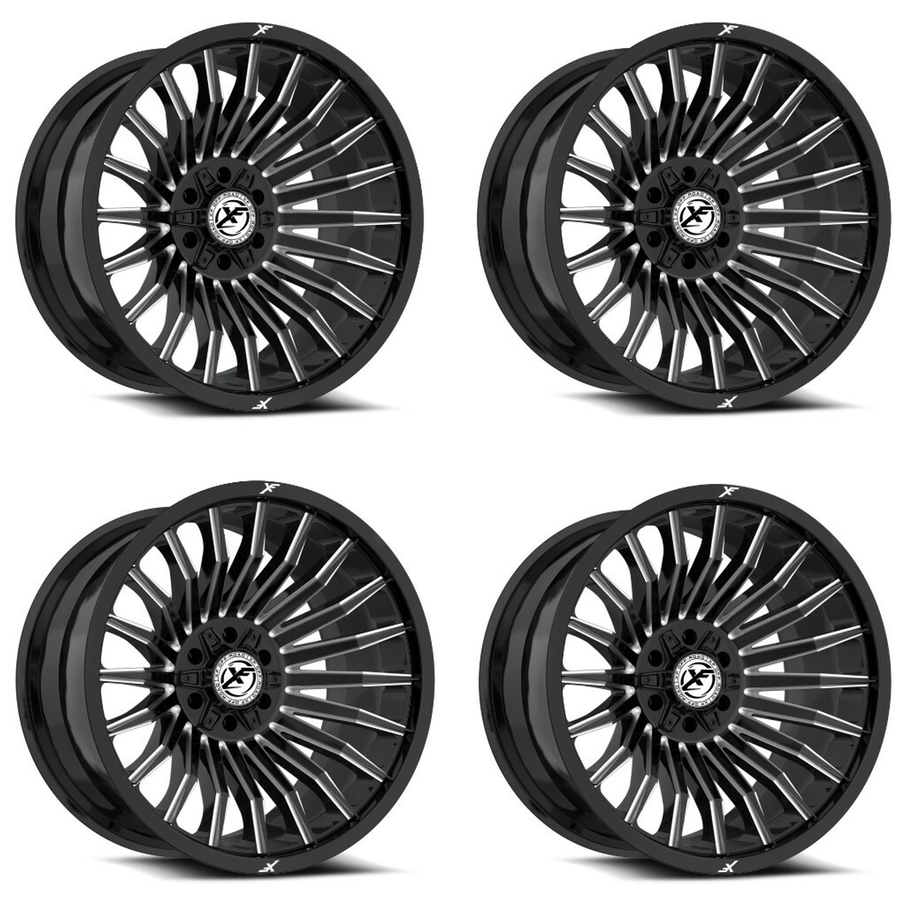Set 4 22" XF Off-Road XF-231 Gloss Black & Milled 22x12 Wheels 6x135 6x5.5 -44mm