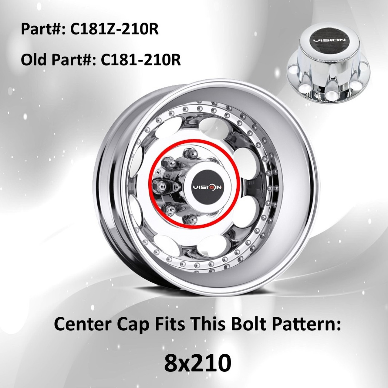 Vision 181 Hauler Dually C181Z-210R Chrome Wheel Center Cap 10.25" Fits 8x210