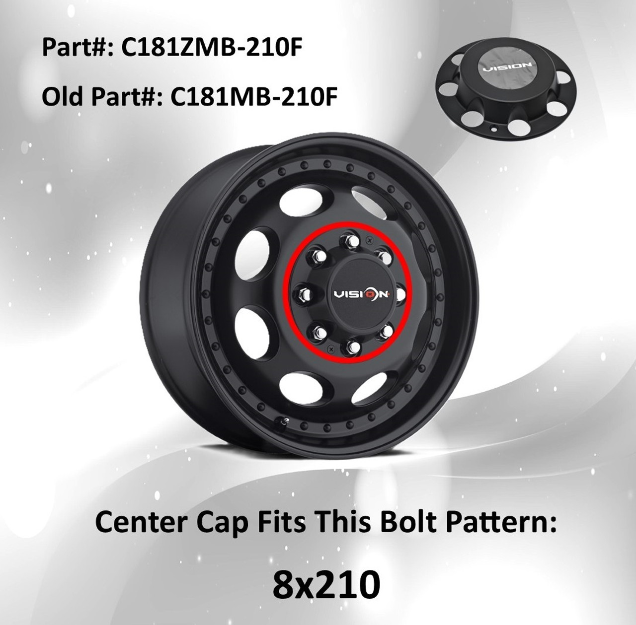 Vision 181 Hauler Dually C181ZMB-210F Matte Black Wheel Center Cap 10.25" 8x210
