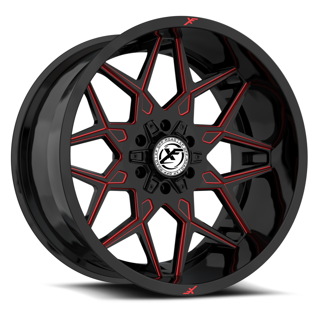 Set 4 20" XF Off-Road XF-238 Gloss Black Red Milled 20x10 8x6.5 8x170 -12mm Rims