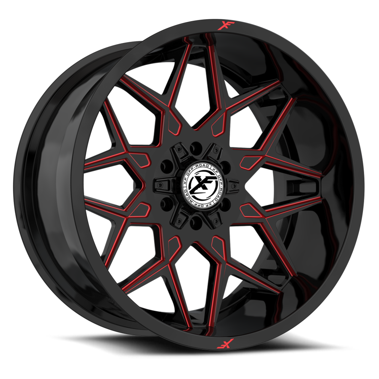 20" XF Off-Road XF-238 Gloss Black Red Milled 20x10 Wheel 6x135 6x5.5 -24mm Rim