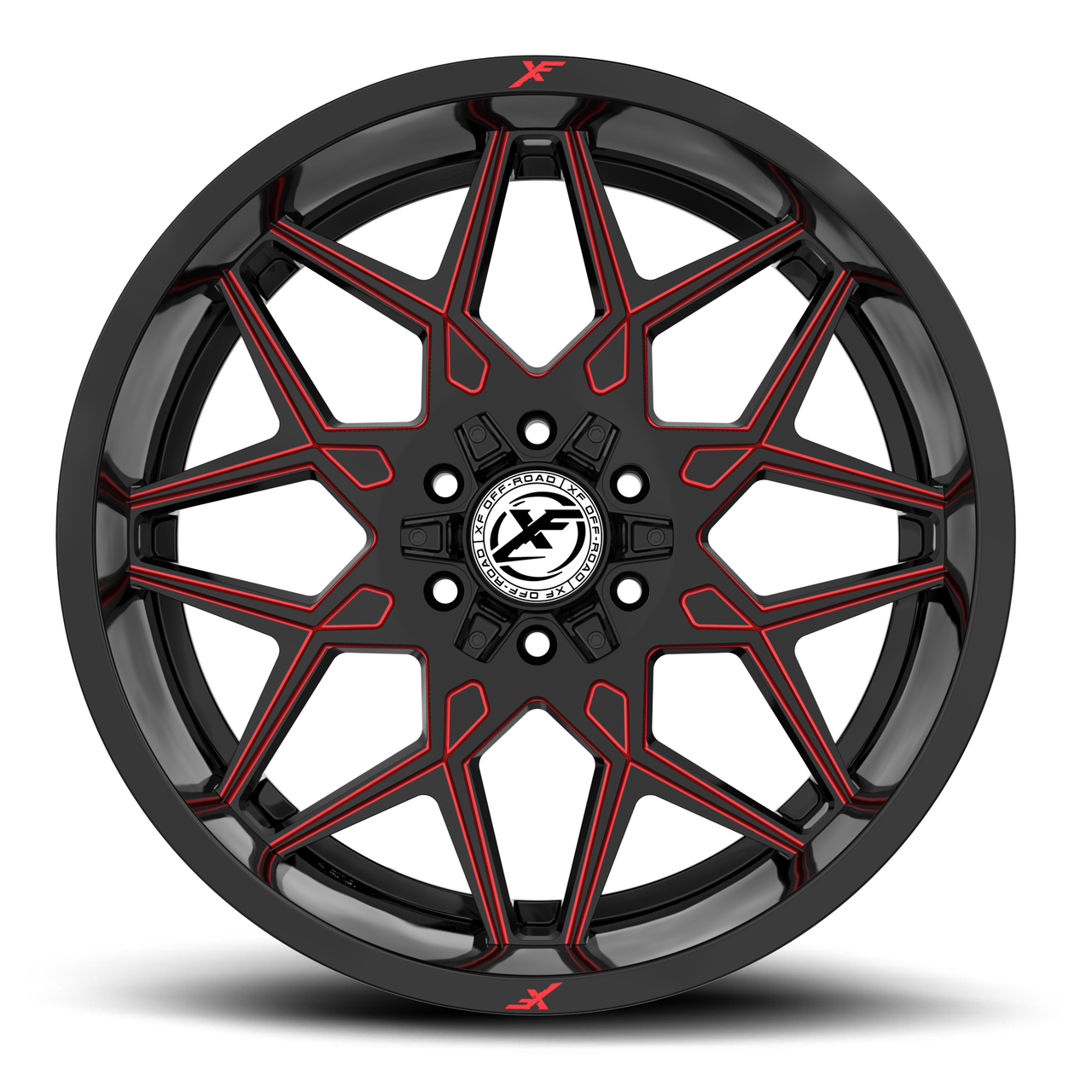 20" XF Off-Road XF-238 Gloss Black Red Milled 20x10 Wheel 6x135 6x5.5 -24mm Rim