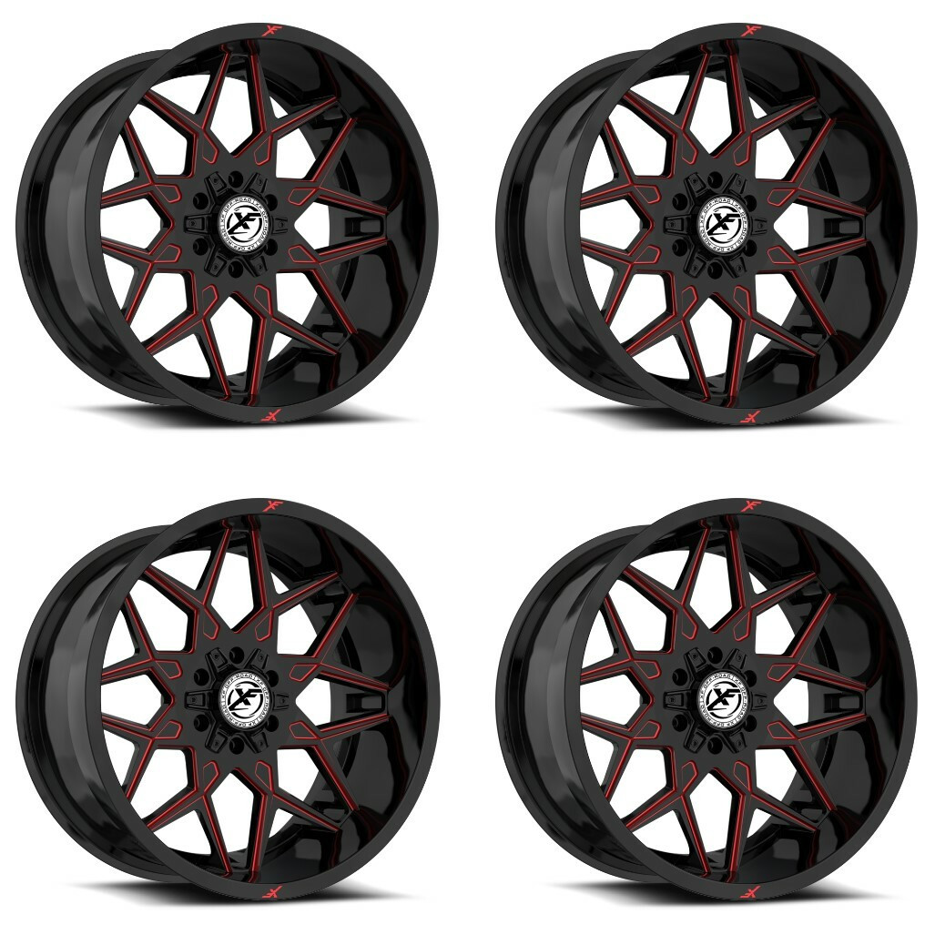 Set 4 18" XF Off-Road XF-238 Gloss Black Red Milled 18x9 Wheels 6x135 6x5.5 0mm