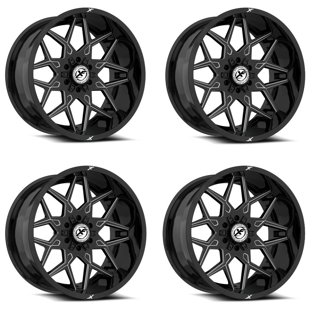 Set 4 20" XF Off-Road XF-238 Gloss Black Milled 20x10 Wheels 5x5 5x5.5 -24mm Rim