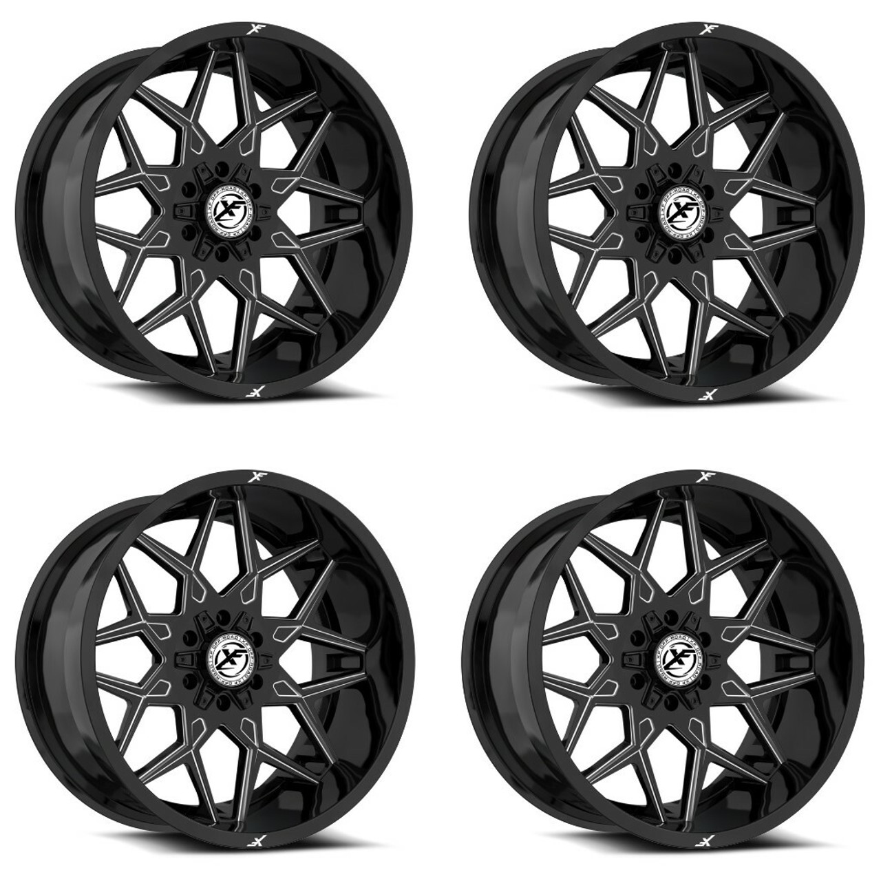 Set 4 17" XF Off-Road XF-238 Gloss Black Milled 17x9 Wheels 6x135 6x5.5 12mm Rim