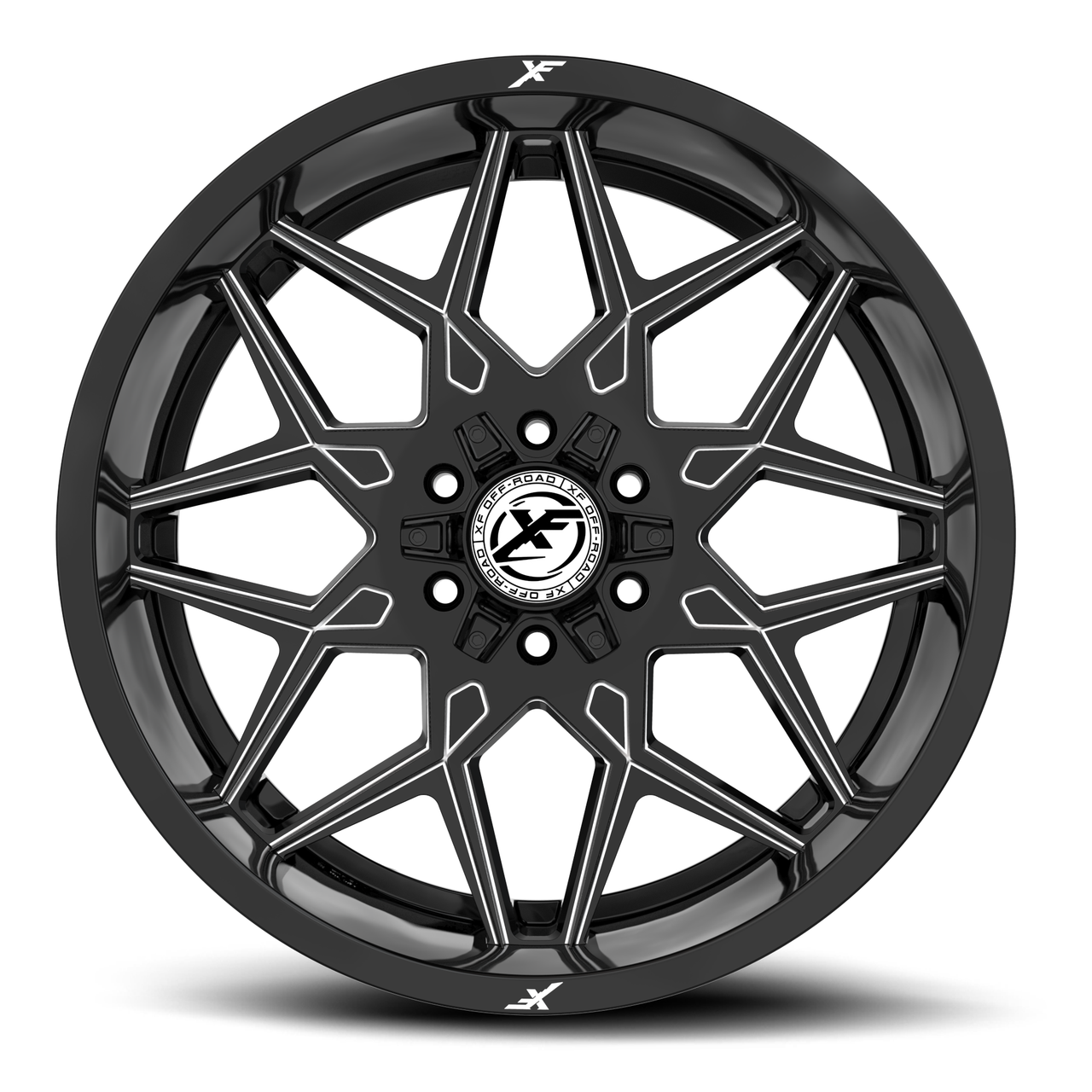 17" XF Off-Road XF-238 Gloss Black & Milled 17x9 Wheel 5x5 5x5.5 12mm Truck Rim