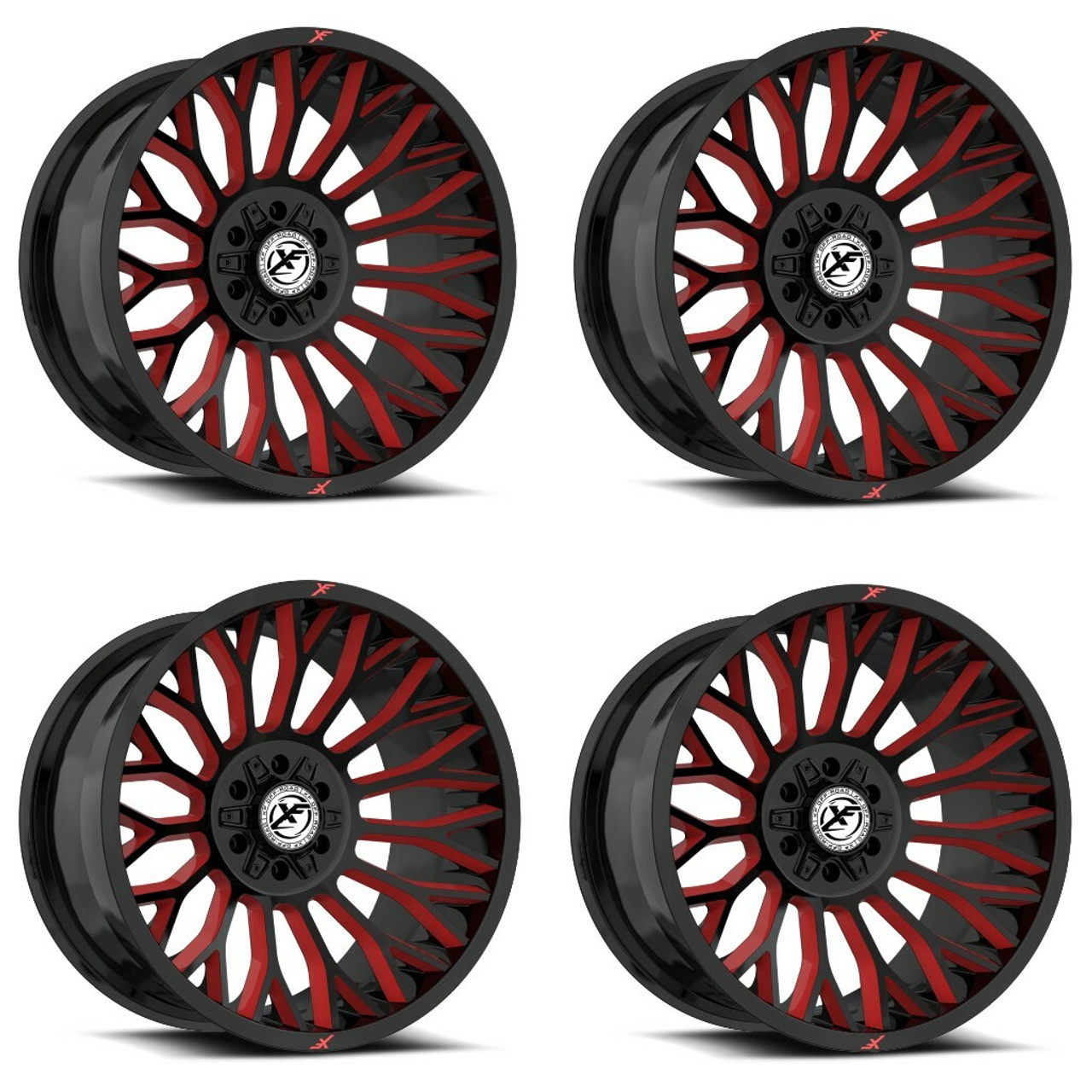 Set 4 20" XF Off-Road XF-237 Gloss Black Red Milled 20x10 6x135 6x5.5 -12mm Rims
