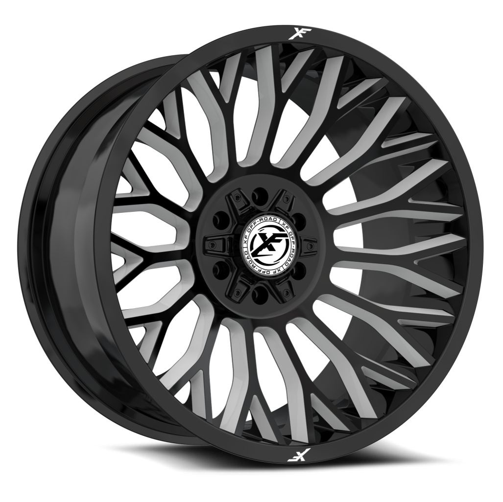 Set 4 24" XF Off-Road XF-237 Gloss Black Milled 24x12 Wheels 6x135 6x5.5 -44mm