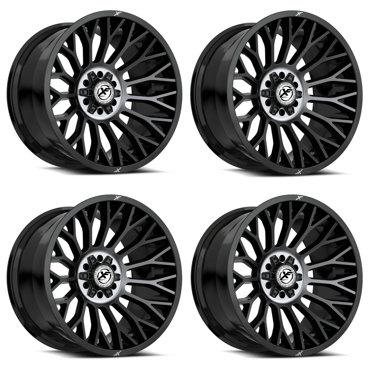 Set 4 20" XF Off-Road XF-237 Black Brushed DDT 20x9 Wheels 6x135 6x5.5 0mm Rims