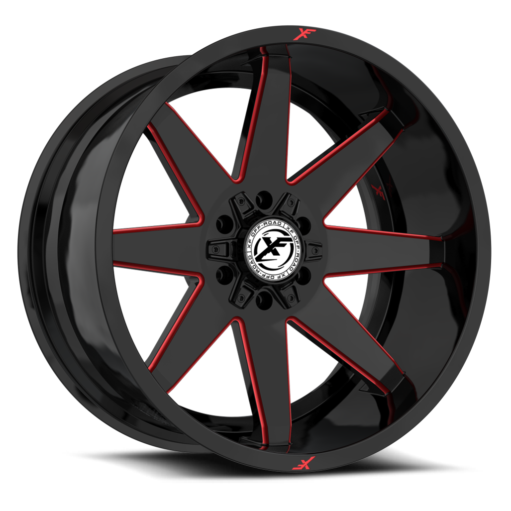 Set 4 20" XF Off-Road XF-236 Gloss Black Red Milled 20x9 Wheels 6x135 6x5.5 12mm