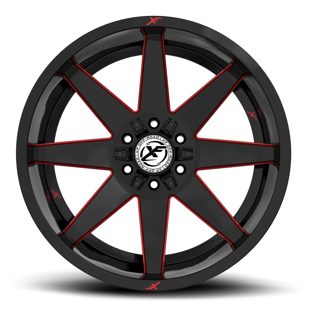 20" XF Off-Road XF-236 Gloss Black & Red Milled 20x9 Wheel 6x135 6x5.5 0mm Rim