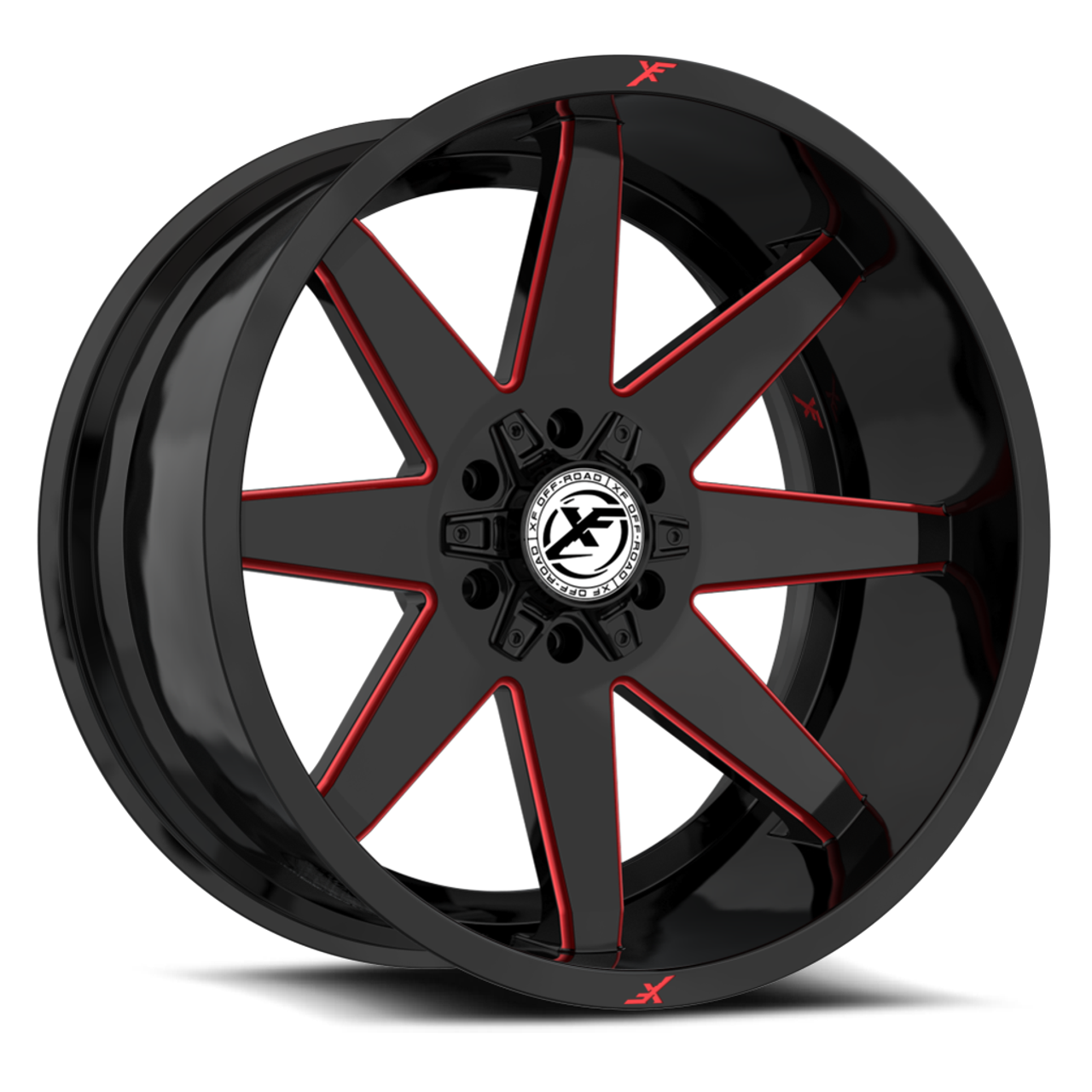 20" XF Off-Road XF-236 Gloss Black Red Milled 20x12 Wheel 8x6.5 8x170 -44mm Rim