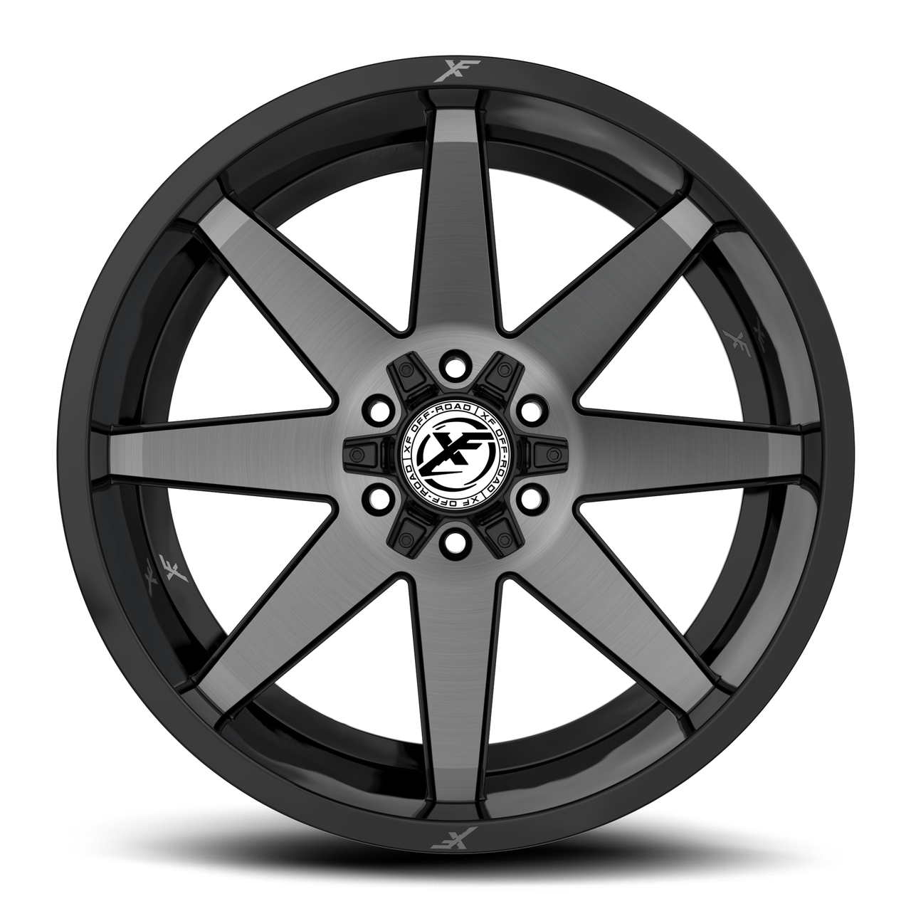 20" XF Off-Road XF-236 Gloss Black Brushed DDT 20x9 Wheel 6x135 6x5.5 0mm Rim