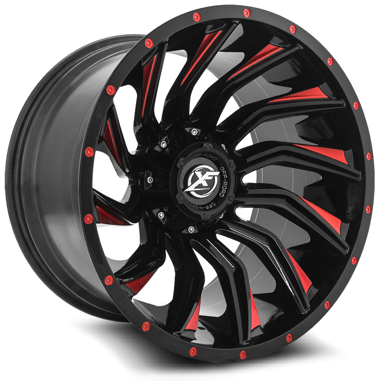 Set 4 20" XF Off-Road XF-224 Gloss Black Red Milled 20x9 Wheels 6x135 6x5.5 0mm