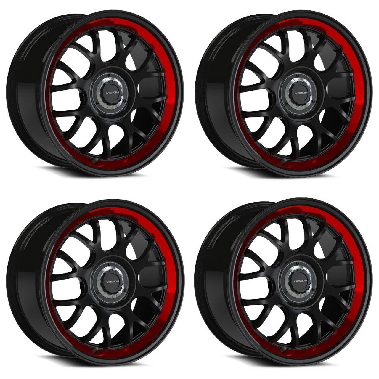 Set 4 18" Vision 478 Alpine Gloss Black Red Tint Brushed 18x8.5 Wheels 5x4.5 35mm