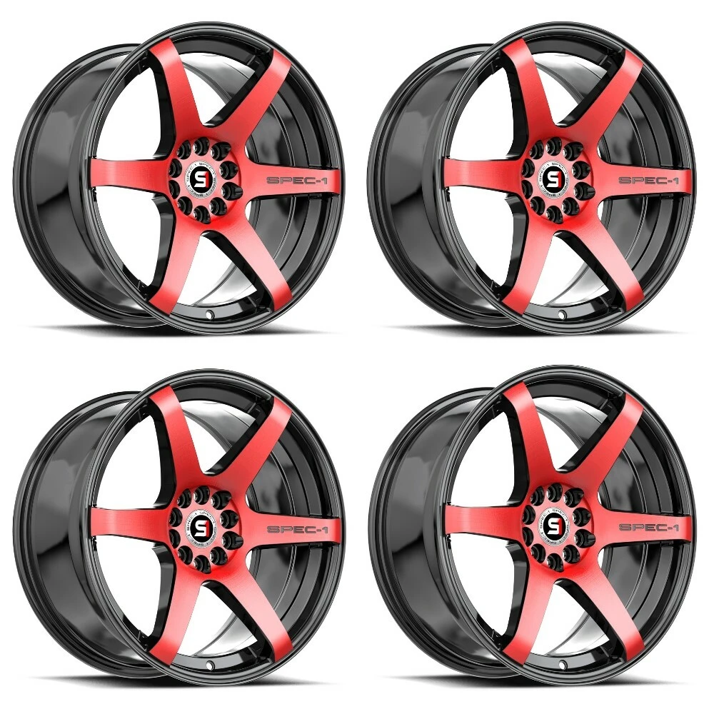 Set 4 17" Spec-1 SPT-32 Gloss Black Red Machined 17x8 Wheels 5x4.5 5x120 42mm