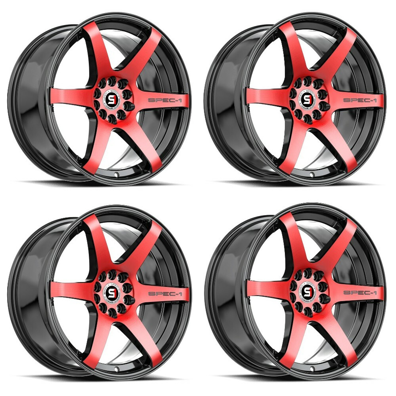 Set 4 17" Spec-1 SPT-32 Gloss Black & Red Machined 17x8 Wheels 5x108 5x4.5 42mm