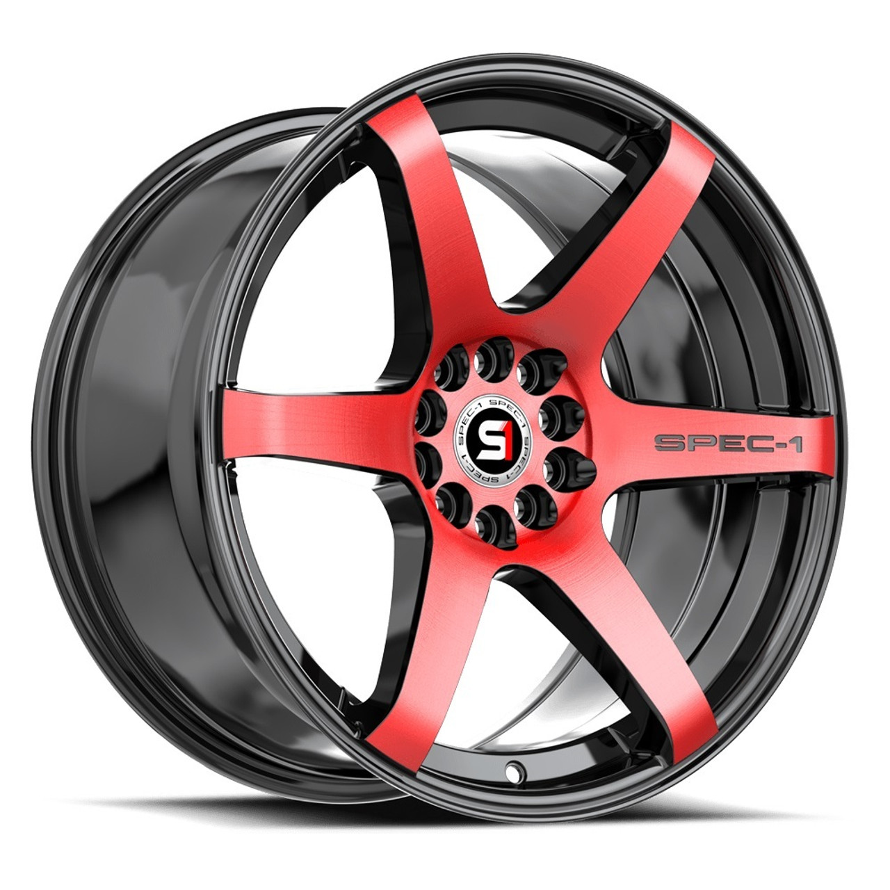 17" Spec-1 SPT-32 Gloss Black & Red Machined 17x8 Wheel 5x105 5x4.5 42mm Rim