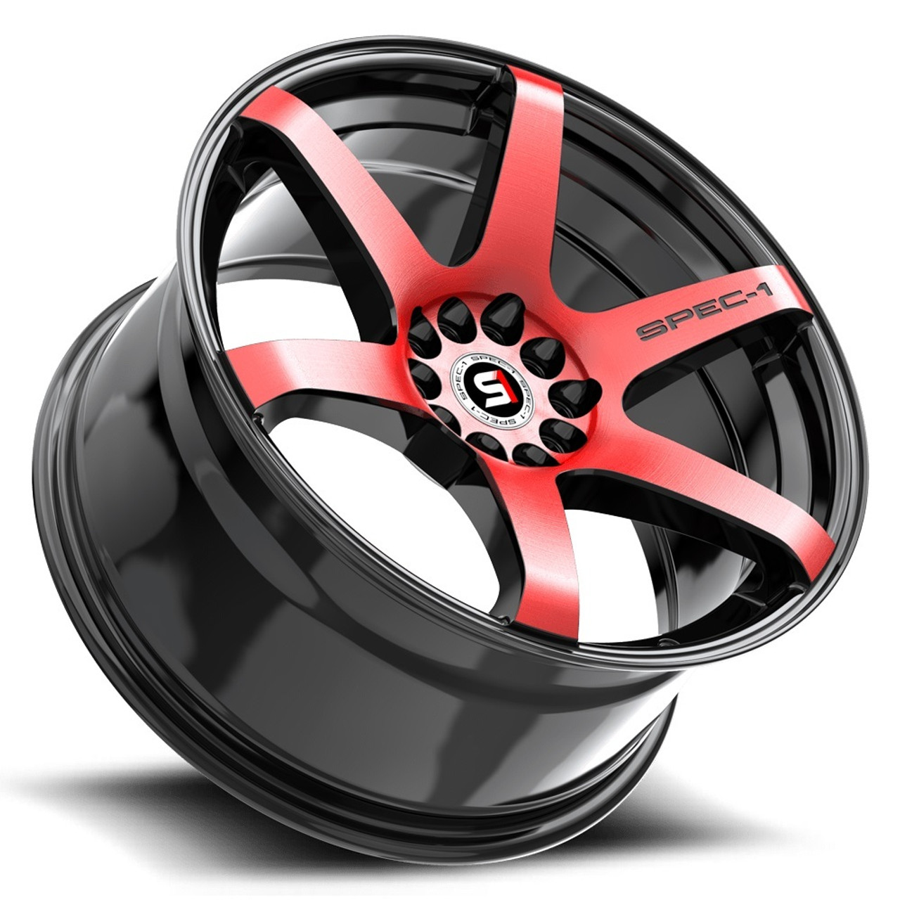 Set 4 17" Spec-1 SPT-32 Gloss Black & Red Machined 17x8 Wheels 5x100 5x4.5 42mm