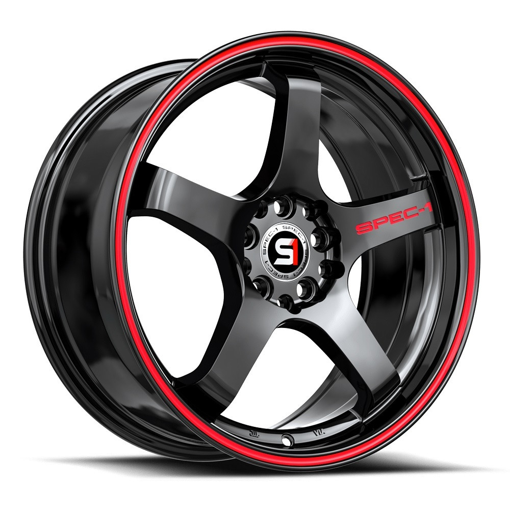 19" Spec-1 SPT-31 Gloss Black & Red Line 19x8.5 Wheel 5x100 5x4.5 38mm Rim