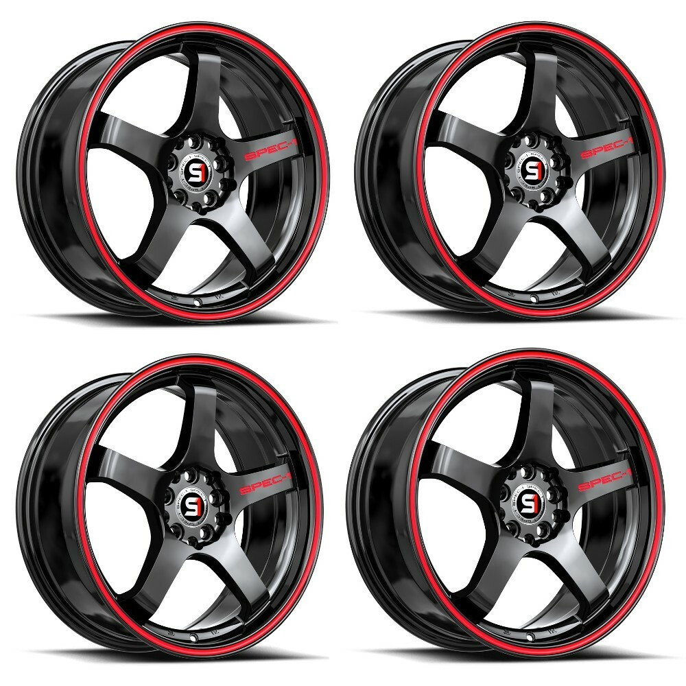 Set 4 19" Spec-1 SPT-31 Gloss Black Red Line 19x8.5 Wheels 5x100 5x4.5 38mm Rims
