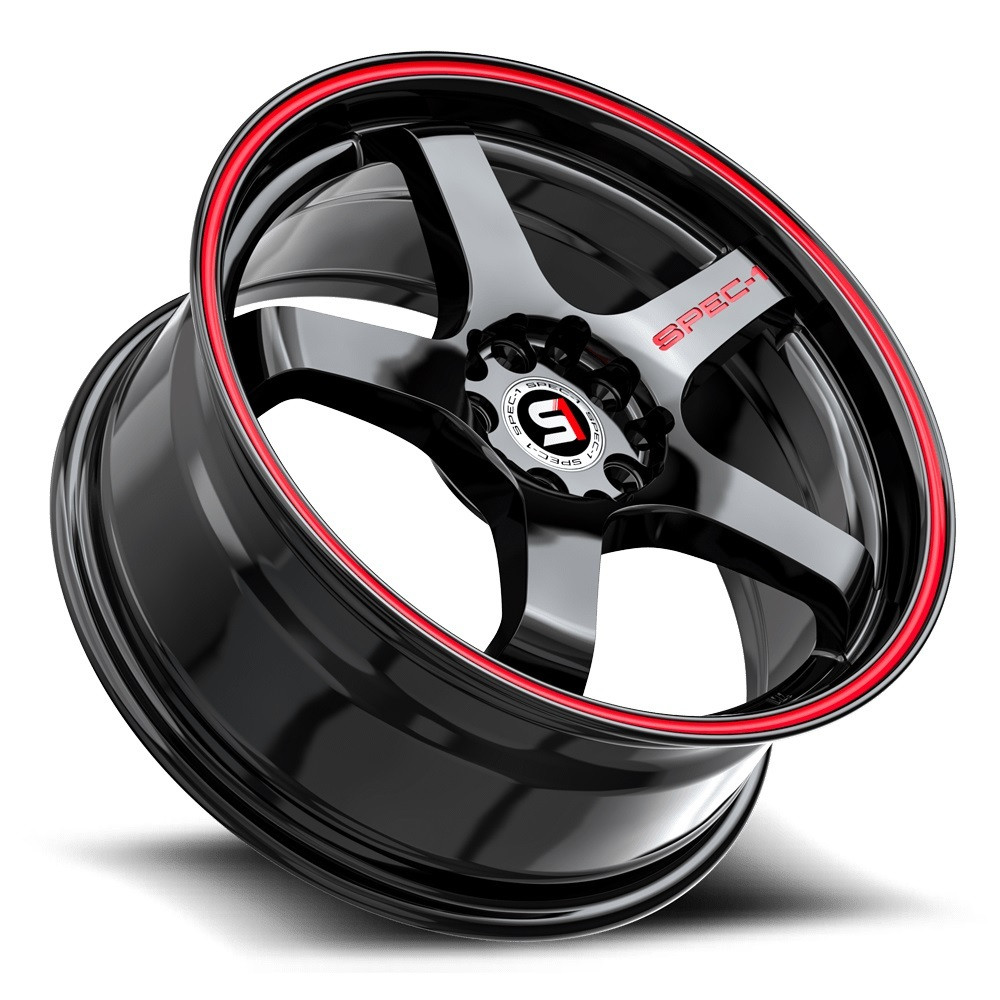 18" Spec-1 SPT-31 Gloss Black & Red Line 18x8.5 Wheel 4x100 4x4.5 38mm Rim