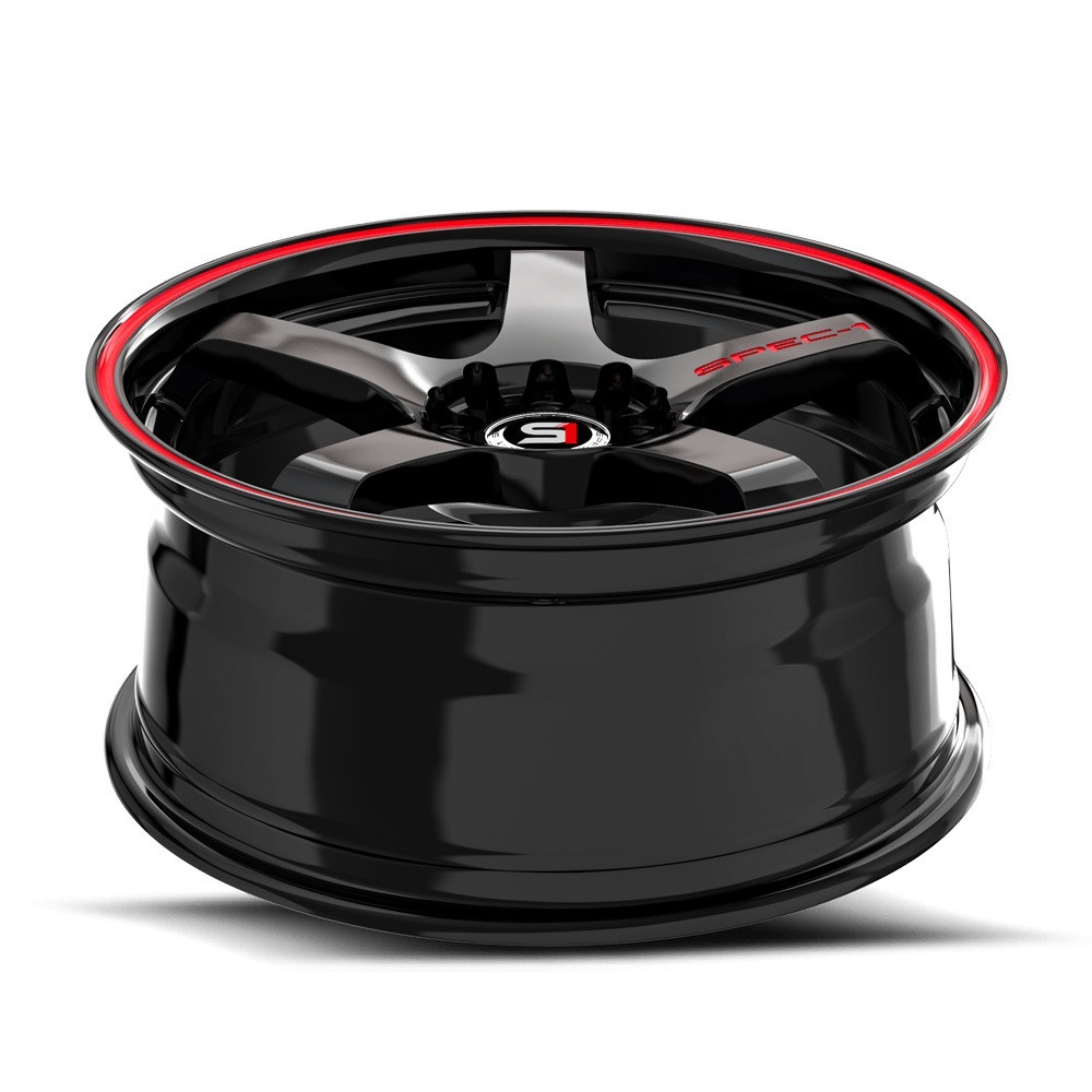 18" Spec-1 SPT-31 Gloss Black & Red Line 18x8.5 Wheel 4x100 4x4.5 38mm Rim